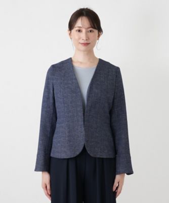 Vネックノーカラージャケット【Leilian WHITE LABEL