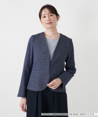 ＜Leilian (Women)＞Ｖネックノーカラージャケット【Ｌｅｉｌｉａｎ　ＷＨＩＴＥ　ＬＡＢＥＬ】