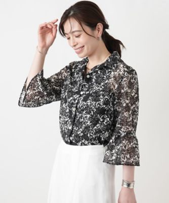 総レースフレアスリーブブラウス【Leilian WHITE