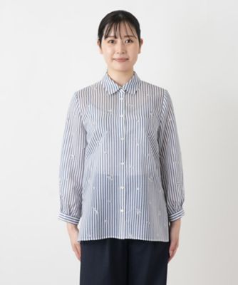 刺繍ストライプブラウス【Leilian WHITE LABEL
