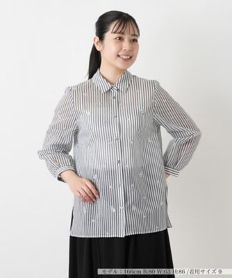 刺繍ストライプブラウス【Leilian WHITE LABEL