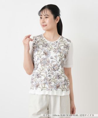 花柄刺繍クルーネックカットソー【Leilian WHITE