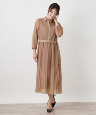 洗える襟付きシフォンプリーツワンピース【Leilian WHITE