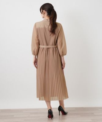 洗える襟付きシフォンプリーツワンピース【Leilian WHITE