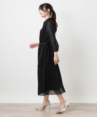 洗える襟付きシフォンプリーツワンピース【Leilian WHITE