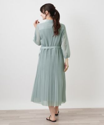 洗える襟付きシフォンプリーツワンピース【Leilian WHITE 