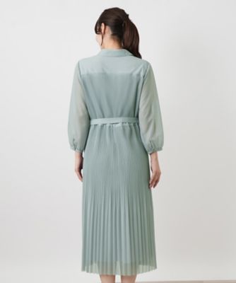 洗える襟付きシフォンプリーツワンピース【Leilian WHITE