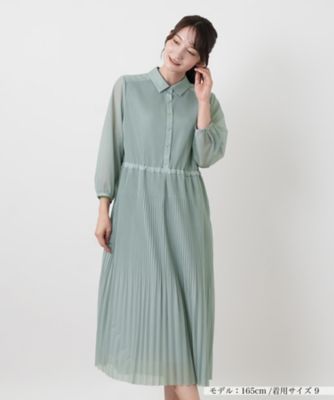 洗える襟付きシフォンプリーツワンピース【Leilian WHITE