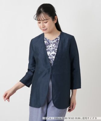 ノーカラーVネックジャケット【Leilian WHITE LABEL