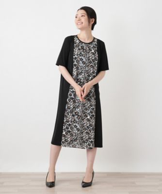 極美品♥レリアン カンクリーニ ワンピース チェック フレア Aライン 日本製 洗えるボタニカル柄切替フレアワンピース【Leilian WHITE