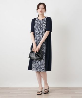 洗えるボタニカル柄切替フレアワンピース【Leilian WHITE