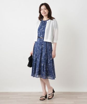 洗えるボタニカル柄フレアワンピース【Leilian WHITE