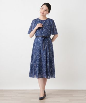 MARNI ボタニカル柄 フレアワンピース ブルー 36 S相当 洗えるボタニカル柄フレアワンピース【Leilian WHITE