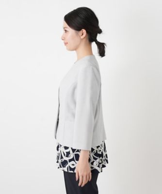 七分袖ノーカラージャケット【Leilian WHITE LABEL