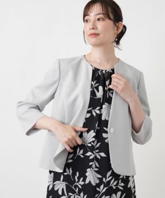 leur logette ノーカラージャケット シルク混 リボン 七分袖ノーカラージャケット【Leilian WHITE LABEL