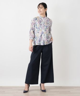 花柄フリルカラーピンタックブラウス【Leilian WHITE