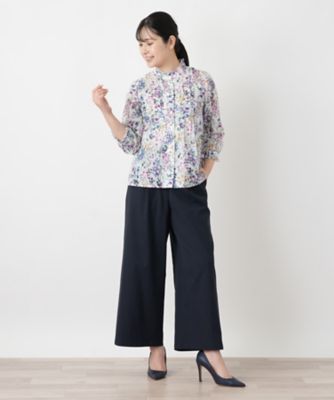 花柄フリルカラーピンタックブラウス【Leilian WHITE 