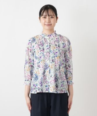 花柄フリルカラーピンタックブラウス【Leilian WHITE
