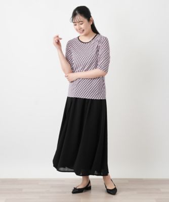 新品未使用　Leilian レリアン　幾何学模様 五分袖カットソー13＋　日本製 幾何学柄五分袖カットソー【Leilian WHITE LABEL