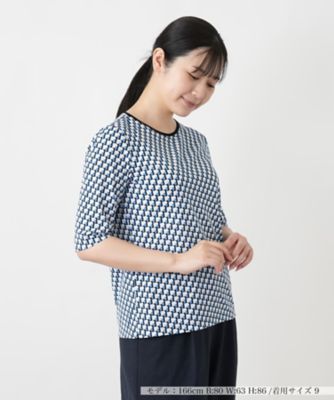 新品未使用　Leilian レリアン　幾何学模様 五分袖カットソー13＋　日本製 幾何学柄五分袖カットソー【Leilian WHITE LABEL