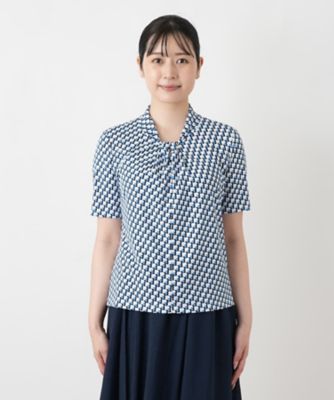 幾何学柄ボウタイ風カットソー【Leilian WHITE LABEL