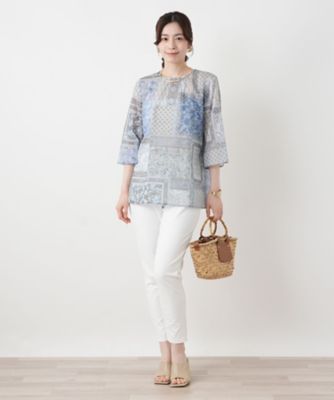 ペイズリー柄チュニックブラウス【Leilian WHITE