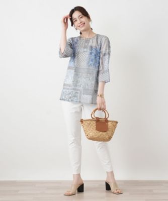 ペイズリー柄チュニックブラウス【Leilian WHITE