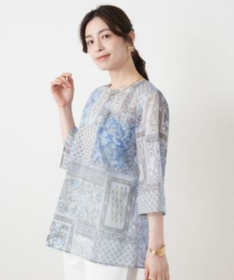ペイズリー柄チュニックブラウス【Leilian WHITE