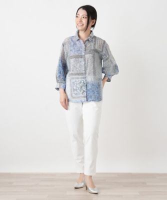 ペイズリー柄シャツブラウス【Leilian WHITE LABEL