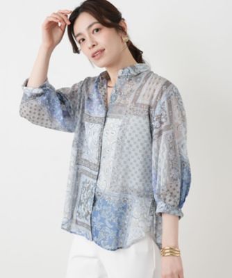 ペイズリー柄シャツブラウス【Leilian WHITE LABEL