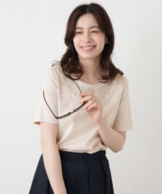 刺繍クルーネックカットソー【Leilian WHITE LABEL