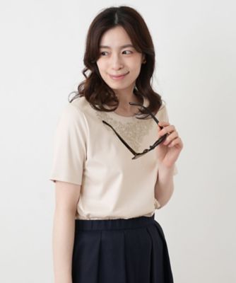 刺繍クルーネックカットソー【Leilian WHITE LABEL