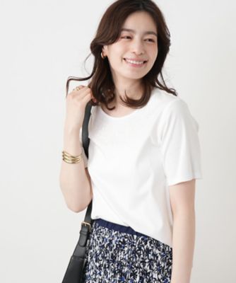 刺繍クルーネックカットソー【Leilian WHITE LABEL