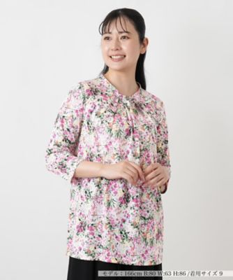 花柄ボウタイ風ブラウス【Leilian WHITE LABEL