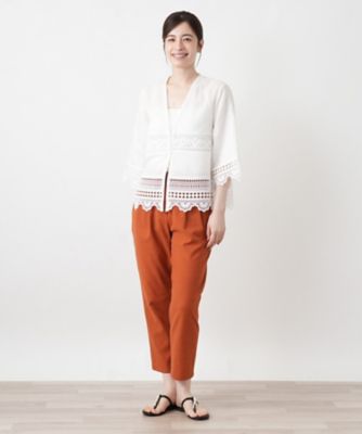 レース切替七分袖ブラウス【Leilian WHITE LABEL