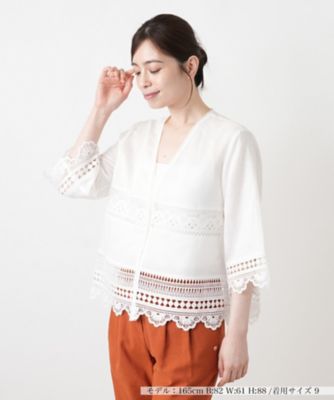 レース切替七分袖ブラウス【Leilian WHITE LABEL