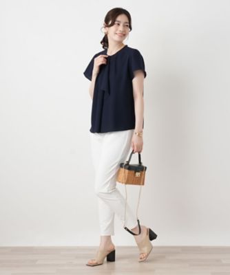 ボウタイ風タックブラウス【Leilian WHITE LABEL