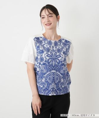 ＜Leilian (Women)＞レース柄切替クルーネックカットソー【ＭＵＳＥ　ＢＹ　ＲＯＣＨＡＳ　Ｐｒｅｍｉｅｒｅ】