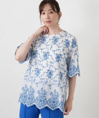 【美品】Leilian　コットンリネンボタニカルブラウス　長袖　11　現行 ボタニカル刺繍ブラウス | Leilian (Women)/レリアン | 三越伊勢丹
