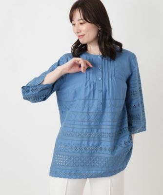 極美品 レリアン 13+ ピンタック パールボタンブラウス ブルー とろみ 現行 刺繍ピンタックブラウス | Leilian (Women)/レリアン | 三越伊勢丹