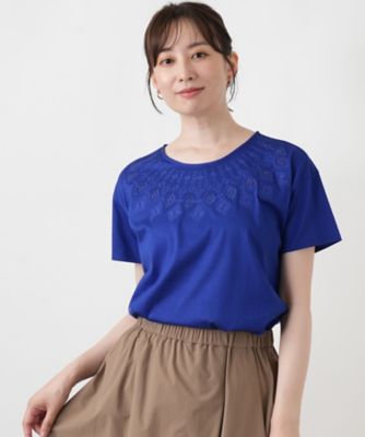 刺繍クルーネックカットソー | Leilian (Women)/レリアン | 三越伊勢丹