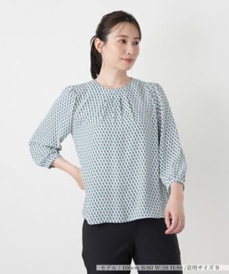 ＜Leilian (Women)＞幾何学柄ギャザーブラウス