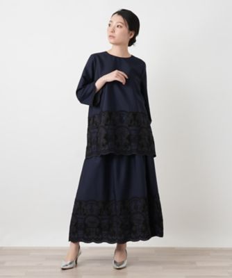 トゥモローランド】刺繍ブラウス ホワイト×ブラック 七分袖 カット 