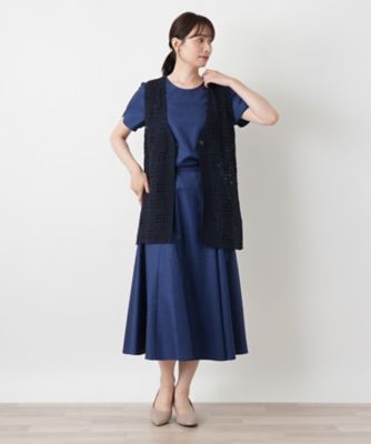 鍵編みVネックニットベスト【Leilian WHITE LABEL
