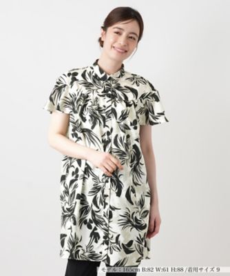 【美品】Leilianレリアン ブラウス チュニック ボタニカル 13+ 大きい ボタニカル柄チュニックブラウス【Leilian WHITE