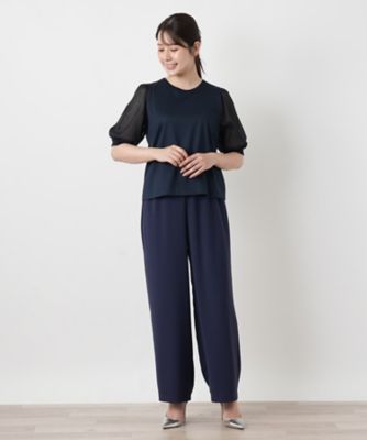 異素材切替ボリュームスリーブカットソー【Leilian WHITE