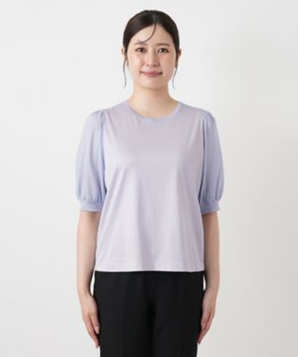 異素材切替ボリュームスリーブカットソー【Leilian WHITE