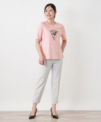 プリントクルーネックカットソー【Leilian WHITE