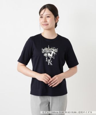 プリントクルーネックカットソー【Leilian WHITE