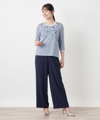 刺繍ボーダーカットソー【Leilian WHITE LABEL